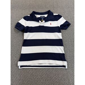 Boys Blue and White Striped Cotton Mesh Polo Shirt Size 6 Red Signature Pony